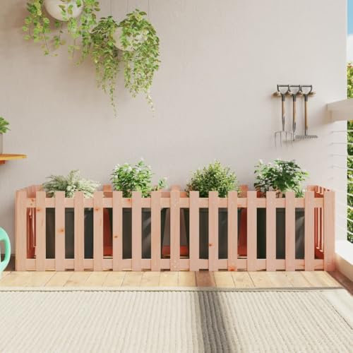 Somanki Hochbeet Lattenzaun-Design 200x50x50 cm Massivholz Douglasie, Palettenrahmen, Hochteich, Gemüsebeet, Kräuterregal Balkon, Blumenbeet, Kräuterspirale, Tomatenbeet, Pflanzhochbeet - 832510