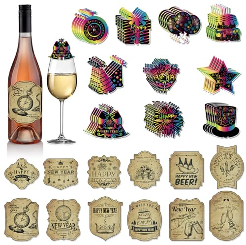 TYXHXTF 112PCS Etichette per Bottiglie di Decorazioni Capodanno 2025, Decorazione per Bicchiere di Vino, Etichette Personalizzate New Year Wine, Etichette Adesive per Bottiglie per New Year Festa Deco