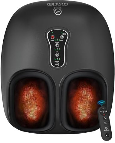 COMFIER Massaggiatore per piedi con telecomando, Massaggiatore plantare con vibrazione a compressione calore, massaggio piedi shiatsu per fascite plantare, regalo per uomini/donne