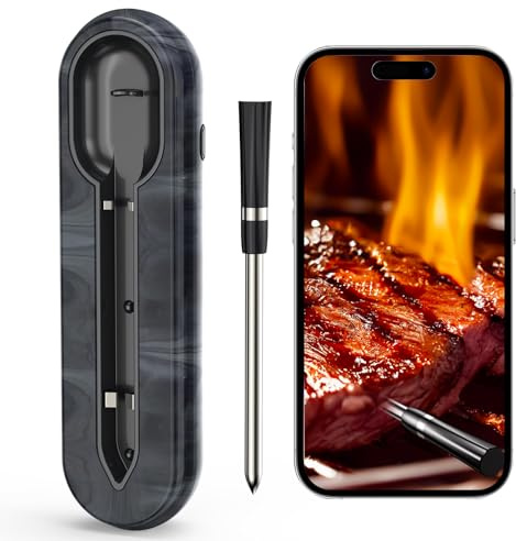 Aurasky Wireless Smart Meat Thermometer, Accurate Temperature Detection Probe, 500FT Remote Monitoring, Dual Alarm, Cooking Meat Thermometer Wireless for Grilling, Smoking, Oven, BBQ, Rotisserie