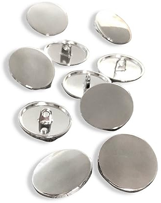10 Stück flach glatt silber glänzend Metall Ösenknöpfe 15mm, 20mm, 23mm oder 25mm (25mm)