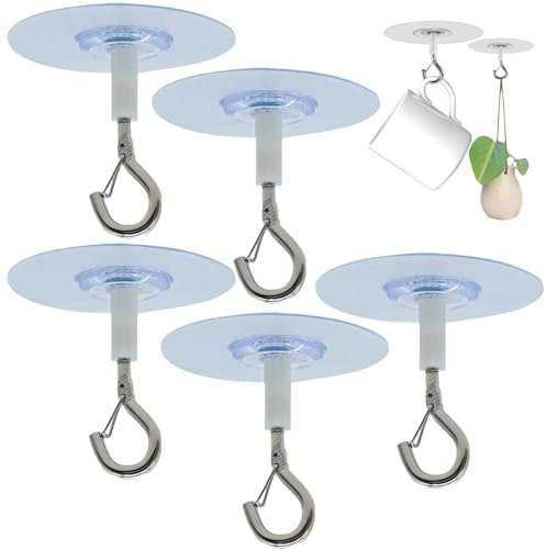 JNGTKL Ceiling Hooks, 5 Pcs Heavy Duty, Transparent, Metal, Minimalist, Command Hooks for Hanging Plants, Lanterns, Curtains, Clothing