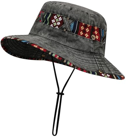 AYPOW Cappello da Pescatore Unisex UPF 50+ - da Sole Regolabile in Cotone Denim Lavato Vintage, Boonie Safari Traspirante Piegabile per Esterni Uomo Donna