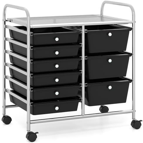 TANGZON 9 Drawers Storage Cart, Multipurpose Rolling Carts with Lockable Wheels, Mobile Utility Storage Trolley Organizer for Home Office Stationery Beauty Salon (Black)