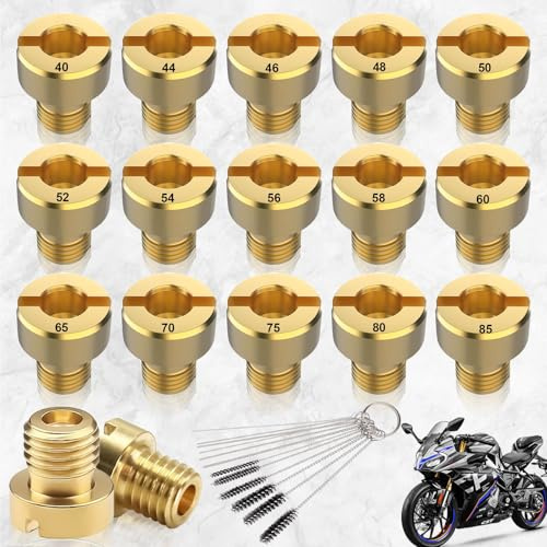 SUpoetry 15 Pezzi Getti Del Carburatore, M4 Getto Principale del Carburatore per Scooter Moto, 40, 44, 46, 48, 50, 52, 54, 56, 58, 60, 65, 70, 75, 80, 85 (Con 16 pezzi di Strumenti di Pulizia)