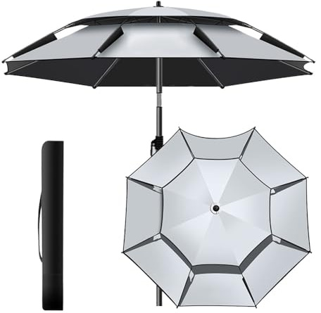 YCBTPS 200/220/240cm Ombrellone da Pesca, Esterni Ombrellone da Spiaggia Antivento con Inclinabile A 360°, Ombrellone con Borsa per Viaggi Picnic(Gray,2m/6.5ft)