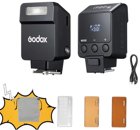 Godox iT22 F Mini TTL Camera Flash Speedlight 700 Flash Time,1.5s Recycling Time with Magnetic Color Filters for Fuji Cameras (Black, F)