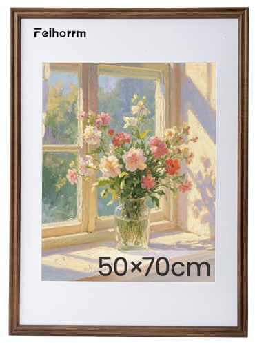 Feihorrm Vintage Bilderrahmen,Walnuss Massivholz Fotorahmen, Mit gehärtetem Glas, Für 50x70 cm-Fotos ohne Passepartout oder 39x49 cm-Fotos mit Passepartout (Dunkel Braun, 50x70 cm)