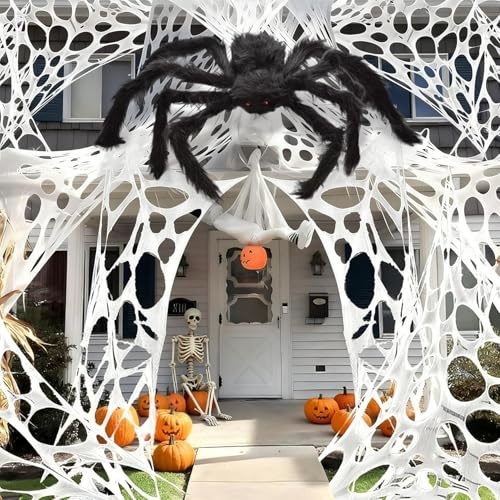 Spetsbst Toile d'araignée d'Halloween de 4 m avec 50 cm - Grande araignée - Décoration d'Halloween - Toile d'araignée extensible avec clous de sol - Décoration à faire soi-même pour fête, maison
