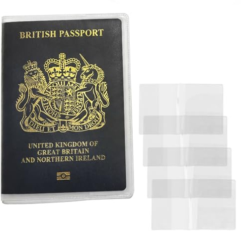 Pack of 4 | UK Passport Covers Transparent, Protective Passport Holders, Clear Plastic PVC Passport Case with 2 Slots, UK Passport Cover Water & Dust Proof, Anti Scratches