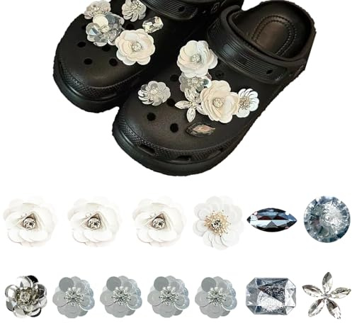 13 Stück Blumen Schuhanstecker Anstecke für Crocs, Shoe Charms,Glitzernde Schuh Charms, Schuhdekoration Zubehör für Sandalen, DIY Abnehmbare Anstecker für Mädchen Frauen Kinder