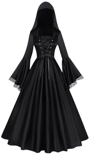 Costume da strega con gonna nera, costume horror con cappuccio, costume da strega per feste di Halloween, vestito nero, per casa infestata, cosplay, eventi, teatro, fuga, amici, sorelle, madre