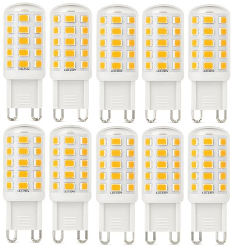 Euxper G9 3W LED Bulbs Warm White Equivalent to 40W Halogen Bulbs 580 Lumens, Non-Dimmable 3W LED G9 Capsule, Gu9 LED Light Bulbs for Home Lighting Decor, 10 Pack
