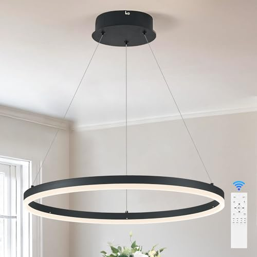 CATINER Moderner LED Rund Kronleuchter Schwarz Ring Esszimmer Kronleuchter Dimmbar mit Fernbedienung für Wohnzimmer Schlafzimmer Küche Eingangsbereich,60cm