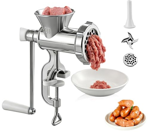 LOMUG Tritacarne manuale, Tritacarne, Riempitrice manuale per salsicce in acciaio inossidabile con morsetto da tavolo, Riempitrice per salsicce, Smerigliatrice manuale con tubi per salsicce per casa