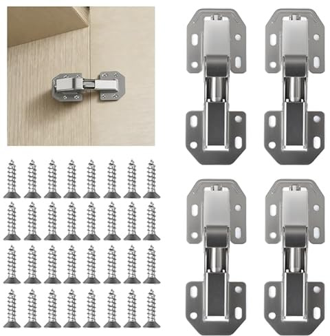 4 Pack Cabinet Hinges,Wardrobe Hinges with Screws,Cupboard Door Hinges | 90 Degree Hinges for Kitchen Cupboard Doors, Smooth Slow Closure, for Cabinets Door, Kitchen Cabinets, Bedroom, Bathroom