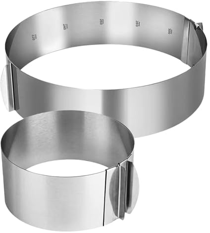 Veemoon Lot de 2 Cercles à Mousse Réglables en Acier Inoxydable Moules à Gâteau Ronds Extensibles de 15 à 30 CM Moules Pâtisserie pour Mousse Cheesecake et Tartes Adaptés à la Cuisson