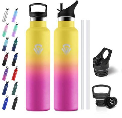 JAPORIA Borraccia Termica 1L, Bottiglia Termica a Prova di Perdite, Borraccia Acciaio Inox con Cannuccia, Termos per Adulto, Campeggio, Ciclismo, Viaggio