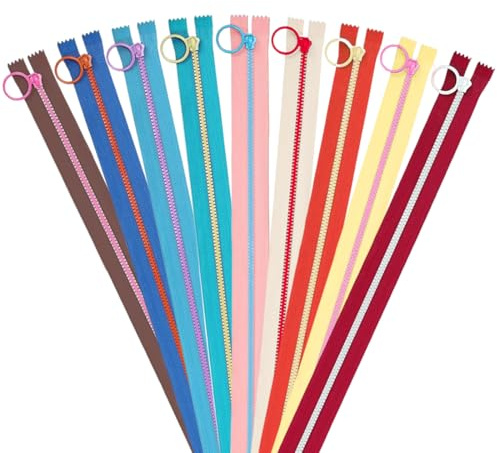 10 Pezzi Cerniere Lampo a Spirale 30cm, Chiusura Lampo Chiusa con Denti Multicolore a Contrasto, Zip Colorate per Cucito Creativo, Fai da Te, Borse, Astucci e Abbigliamento