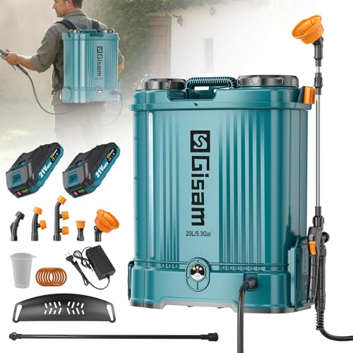 20L Pulverizador de Mochila a Presión con2*2.0Ah Batería Recargable, 120 PSI Pulverizador Electrico con 5 Boquillas Incluidas&Lanza de Acero Inoxidable para Jardín y Agricultura