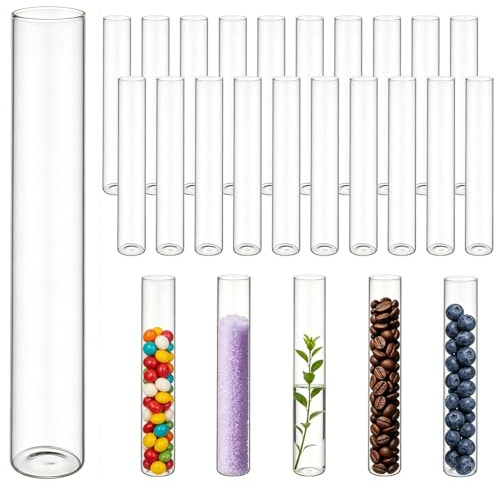 Idota 20 Stück Reagenzgläser, 20x120mm Borosilikatglas | Reagenzglas mit flachem Boden, Glasröhrchen Reagenzgläser Reagenzglas Vase für Blumen Pflanzen