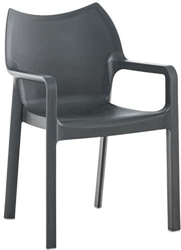CLP Kunststoff-Gartenstuhl Diva mit Armlehnen I XXL- Kunststoffstuhl mit Einer Belastbarkeit von 160 kg, Farbe:dunkelgrau