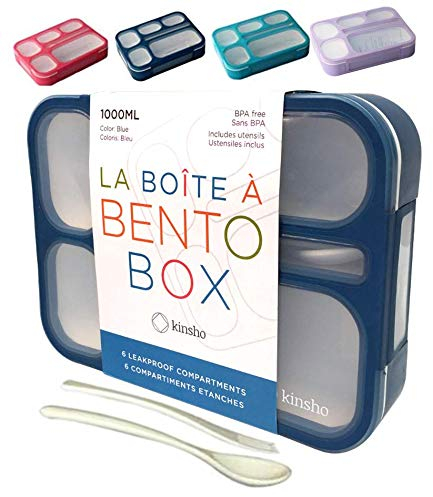 KINSHO Lunch Box Bento Box | Reusable Lunch-Boxes for Kids Adults Boys Girls with Compartments | Containers Snack Dividers for School Children | BPA-Free Plastic, Utensils | Navy Blue