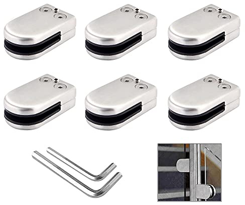 QitinDasen 6 Stück 6～8 mm (S Größe) Edelstahl Glasklemmen, 304 Edelstahl Glashalter, Einstellbare Glasklemme Halterung Flacher Rückseite, für Treppe Balustrade Handlauf (Silber)