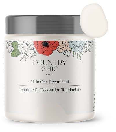 Country Chic All-in-One Chalk Paint for Furniture, Cabinets, Home Decor, Eco-Friendly, Matte Finish, Built-In Primer & Top Coat for Wood, Metal - Crinoline (Off White) - Pint 16 oz (475 ml)