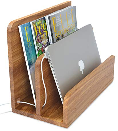 Natuhr Zeitungsständer Buche doppelbreit Tidy Holz Ablage Zeitungshalter Ladestation für Handys, Tablets & Smartphone Wartezimmer (Buche geölt)