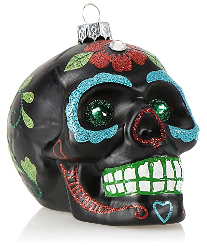 com-four® Weihnachtsbaumschmuck Totenschädel, Weihnachtsanhänger | Weihnachtsbaum Deko aus Glas - Dia De Los Muertos