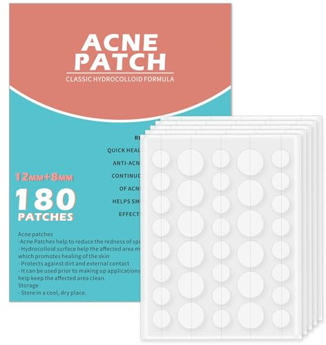 Rnitle Acne Patches,180 Stück Acne Behandlung Acne Retalhos Acne Retalhos Kur Retalhos für Gesichtsakne Atmung Acne Absorbierend Acne 12mm/8mm