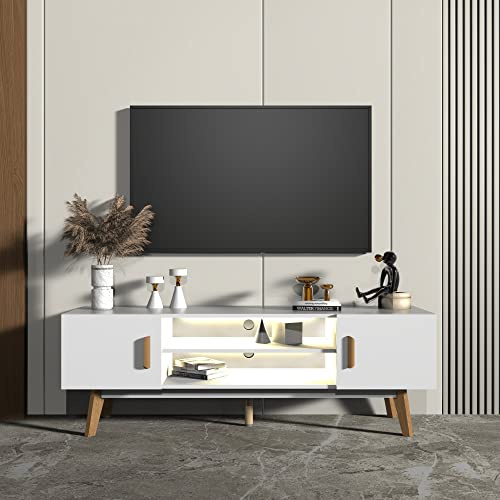 kalb | Lia weißes TV Lowboard mit integrierter LED Beleuchtung im Skandi Look 150cm