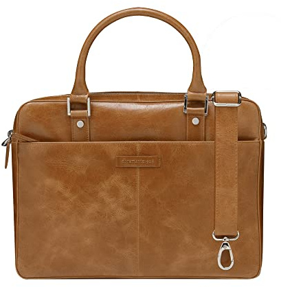 dbramante1928 - Rosenborg Laptoptasche 14 Zoll für Damen & Herren - Tasche mit strukturierten Ledergriffen & einem verstellbaren Schultergurt - Aus echtem Vollnarbenleder - Tan (2nd Gen)