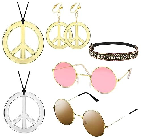 Eterspr 70er Jahre Ankleidezubehör, Vintage Brille Stirnband Halskette, Hippie-Anzüge für Themenveranstaltungen wie Festivals und Retro-Warteschlangen