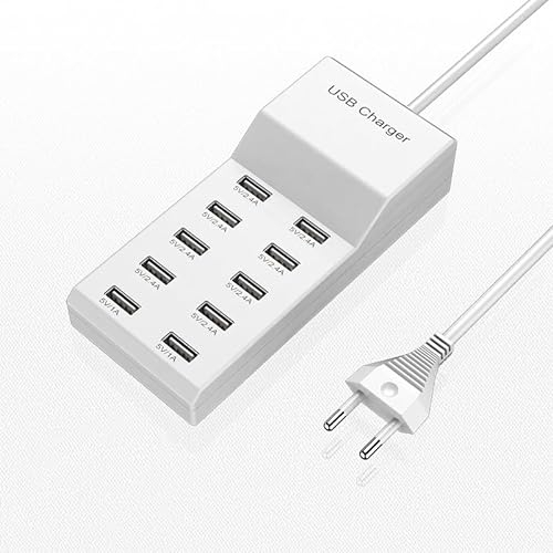 Cargador USB múltiple, 10 puertos USB, estación de carga rápida, concentrador múltiple, adaptador de cargador multipuerto USB