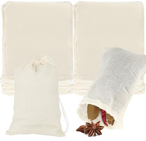 40 Pezzi Sacchetti Cotone, 10 * 15cm Filtri per Tisane Sfuse con Corda, Bustine the Vuote Riutilizzabili, Filtro Tisana per Tè Sciolto, Caffè, Spezie