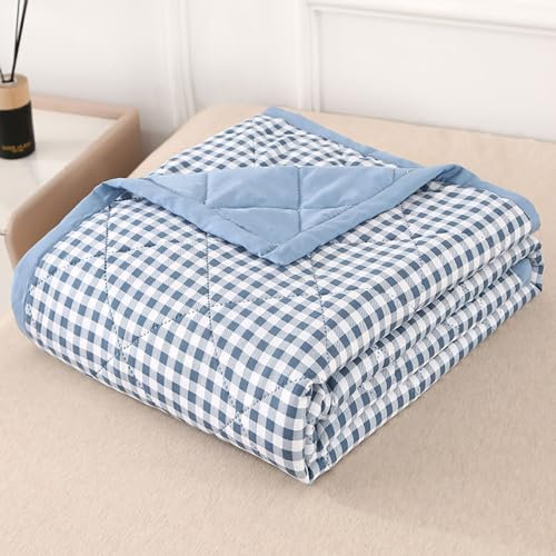 DOTBUY-SHOP Couvre Lit Matelassé, Chèque Couvre-Lit Couverture de Lit pour Toutes Les Saisons Jeté de Lit Dessus de Lit Courtepointe Réversible Doux Couettes Parure de Lit (Bleu Clair,180x200cm)