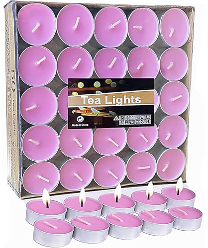 50 velas de té rosa de 4,5 horas, sin aroma ni humo, velas pequeñas con purpurina, sin sustancias nocivas, para spa, celebraciones, bodas, mesas de comedor, relajarse, celebraciones, decoración, color