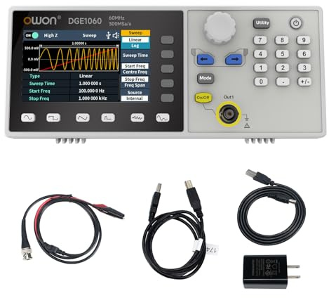 OWON DGE1060 Signal Waveform Generator,60MHz Bandwidth and 300MSa/s Sample Rate,8K Waveform Length,14 Bits Vertical Resolution Function Generator with 3.6 inch TFT LCDSupport SCPI and LabVIEW