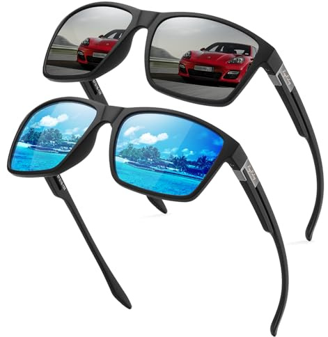 Rayruling 2 Paar Sonnenbrille Herren Polarisierte Damen, Sport Sunglasses Men Schwarz,Retro TR90 Ultraleicht Rahmen, UV400 HD Golf/Fahren/Angeln/Reisebrille/Outdoor-Sportarten Mode Sonnenbrillen
