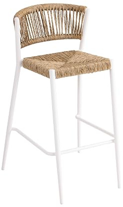 METRO Professional Tabouret de Bar Empilable Lario, Aluminium/PolyurŽthane, Assise et Dossier en Corde, Blanche/Beige (Blanche/Beige)