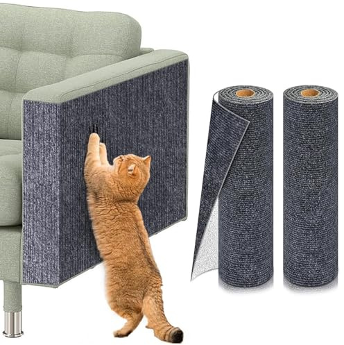 Tappeto Tiragraffi Divano per Gatti, Protezione Divano Graffi Gatto Autoadesivo Tappetino Tiragraffi per Gatto, Riutilizzabile,Tappeto Antigraffio Gatti per Proteggi Mobili(Grigio,40x100cm,2pz)