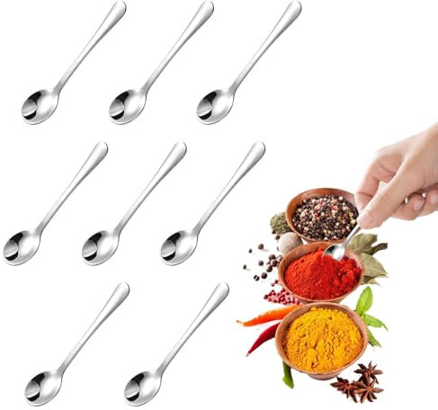 8 PCS Small Spoons for Spices Jars,7.5cm Tiny Spoon for Salt,Sugar,Honey,Coffee,Dessert - Cute Espresso Spoons,Small Condiment Spoons for Jars,Kitchen & Party Use,Stainless Steel Mini Spoon