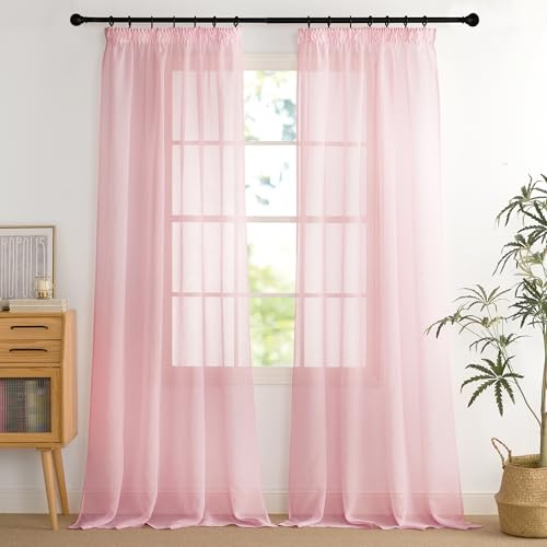 PONY DANCE Tende Salotto con Fettuccia 2 Pezzi L 140 x A 245 cm Voile Curtains Trasparenti Camera da Letto Filtraggio Luce Morbida Tende per Interni Moderne, Rosa Chiaro