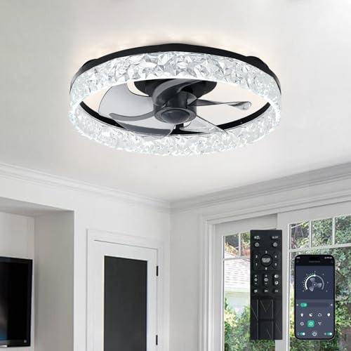 Depuley 16-Inch Ceiling Fans with Lights: LED Ceiling Fan with Remote & APP Control - Low Profile Ceiling Fan with 6 Speeds & 3 Color Temperature - Dimmable Flush Mount Fan Light for Bedroom - Black