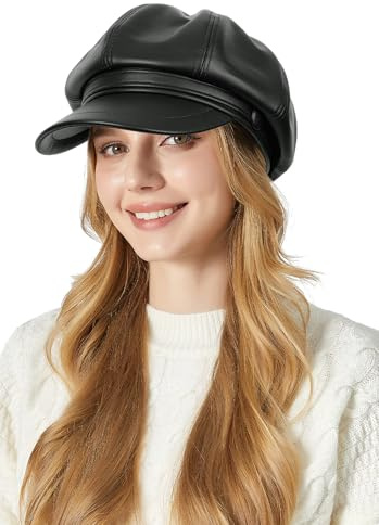 FEOYA PU Leder Ballonmütze 8 Panels Baskenmützen Bakerboy Schirmmütze Newsboy Cap Barett Hut Maler Kappe Herbst Winter