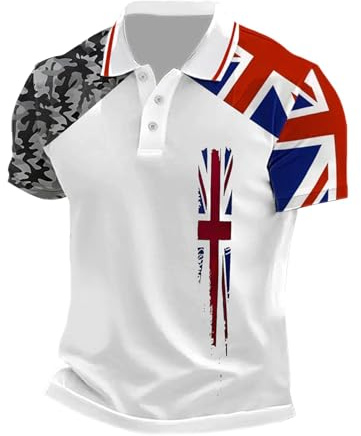 Union Jack T Shirt Camouflage Short T Shirt Mens Bunting Flags Print Great Britain Polo Shirts White Short Sleeve England Cricket Shirts Sports T Summer Regular Size Holiday Clothes for Men UK