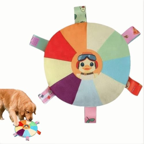 AXYOUCUN Plush Dog Frisbee with Squeaker Bells Soft Rainbow Interactive Chew Toys Stuffed Animal Interactive Separation Anxiety Relief for Dogs Puppies