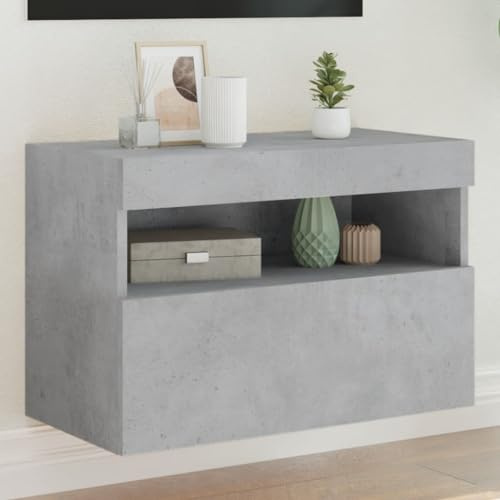 Mandloder Meuble TV mural, gris béton, 60 x 30 x 40 cm, avec éclairage LED RVB, console TV flottante pour salon, chambre à coucher